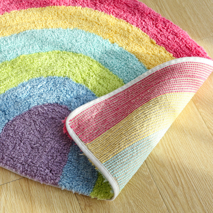 Lisslune | Fantasy Rainbow Pattern Rug Red Cotton Door Mat Pet Friendly Stain Resistant Easy to Care Door Mat for Children's Room