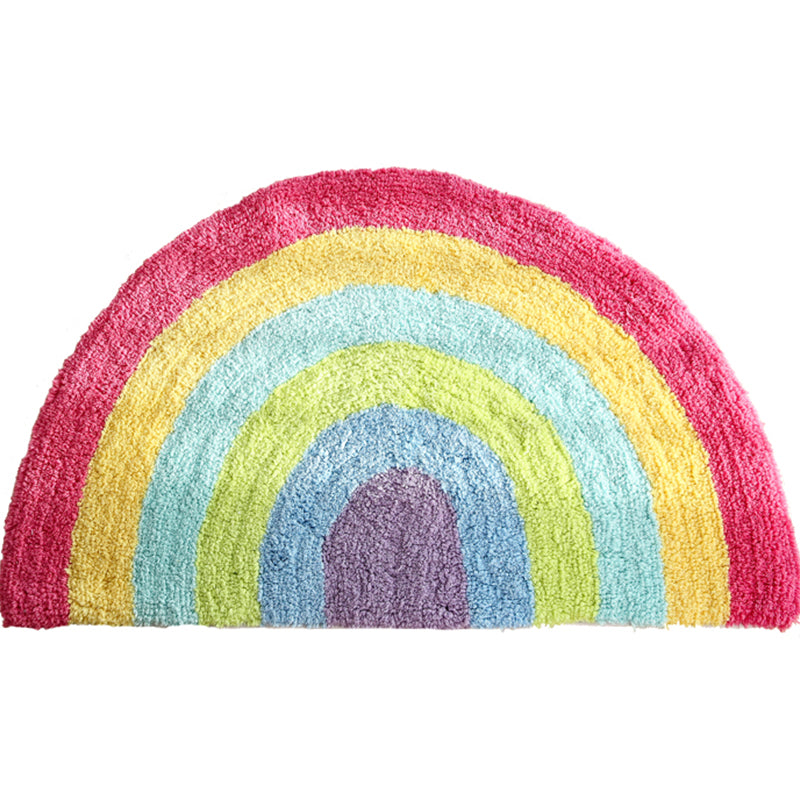 Lisslune | Fantasy Rainbow Pattern Rug Red Cotton Door Mat Pet Friendly Stain Resistant Easy to Care Door Mat for Children's Room
