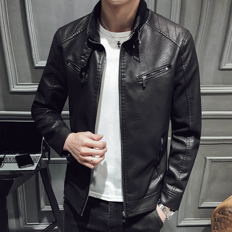 Men's Casual Synthetic Leather Jacket with Zipper Pockets Lisslune