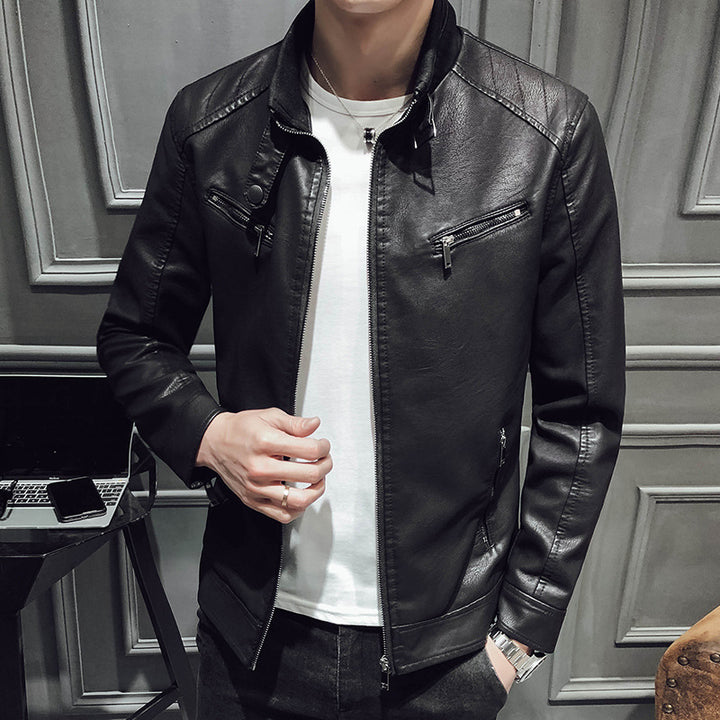 Men's Casual Synthetic Leather Jacket with Zipper Pockets Lisslune