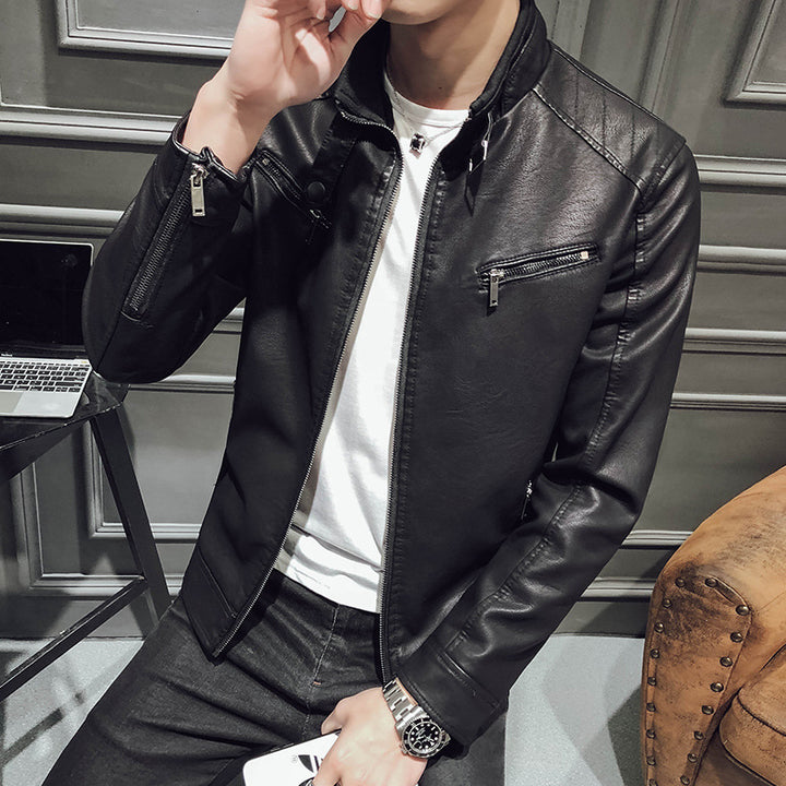 Men's Casual Synthetic Leather Jacket with Zipper Pockets Lisslune