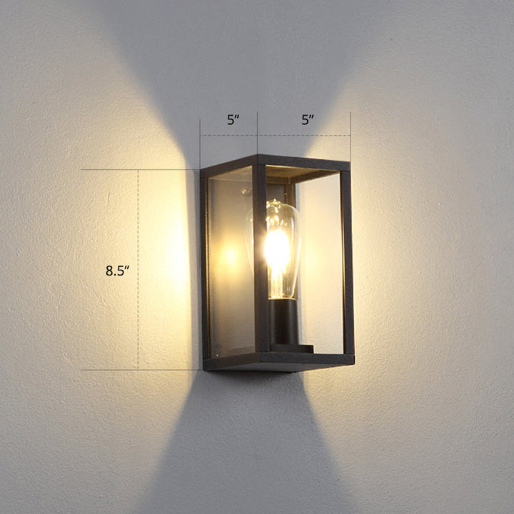 Lisslune | Box Patio Wall Light Transparent Glass 1 Bulb Modern Wall Rail in Black
