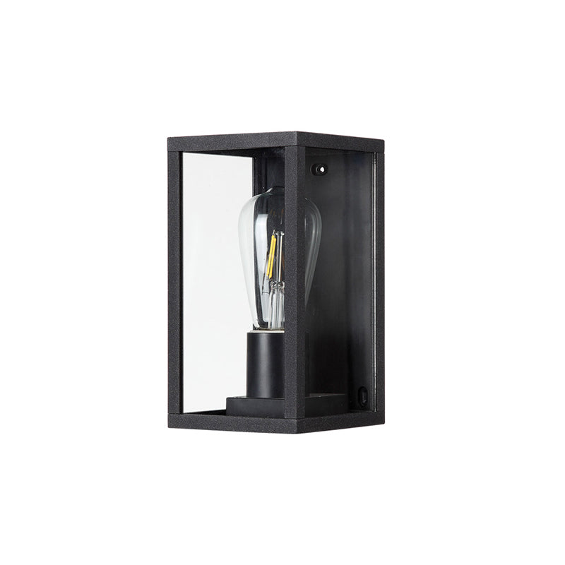 Lisslune | Box Patio Wall Light Transparent Glass 1 Bulb Modern Wall Rail in Black