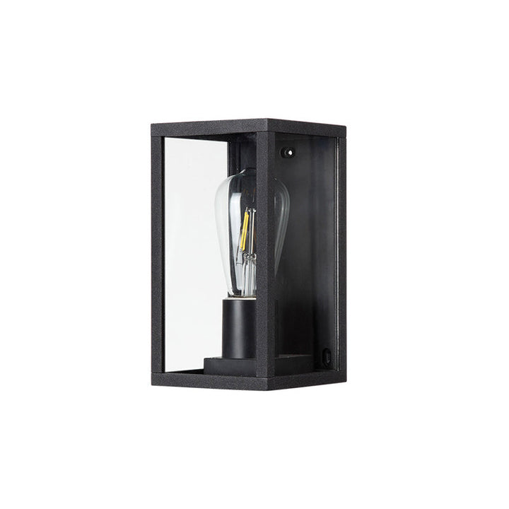 Lisslune | Box Patio Wall Light Transparent Glass 1 Bulb Modern Wall Rail in Black