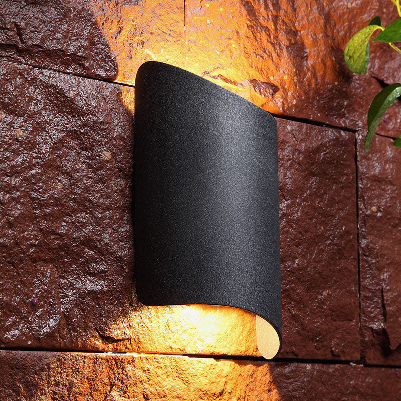 Lisslune | Minimalistic LED Up Down Light Black Curved Wall Lamp with Metal Shade for the Garden