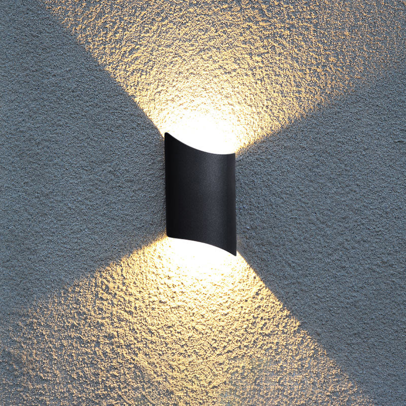 Lisslune | Minimalistic LED Up Down Light Black Curved Wall Lamp with Metal Shade for the Garden