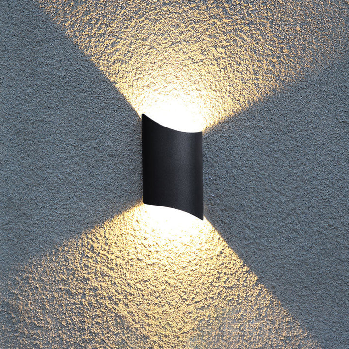 Lisslune | Minimalistic LED Up Down Light Black Curved Wall Lamp with Metal Shade for the Garden