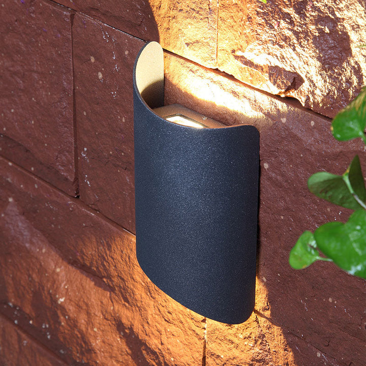 Lisslune | Minimalistic LED Up Down Light Black Curved Wall Lamp with Metal Shade for the Garden