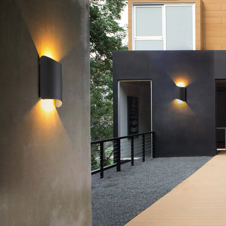 Lisslune | Minimalistic LED Up Down Light Black Curved Wall Lamp with Metal Shade for the Garden