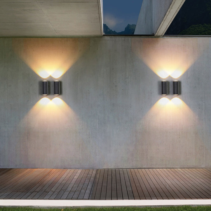 Lisslune | Tube-shaped Outdoor Wall Lamp Metallic Minimalism LED Wall Light in Black