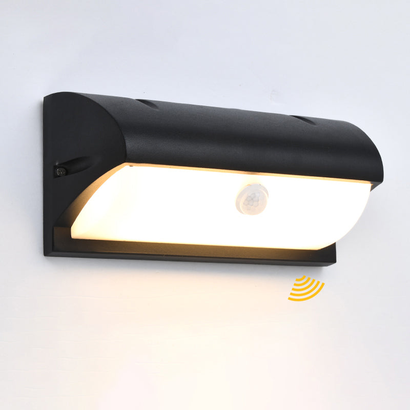 Lisslune | Modern black LED outdoor wall lamp sconce with rectangular acrylic shade