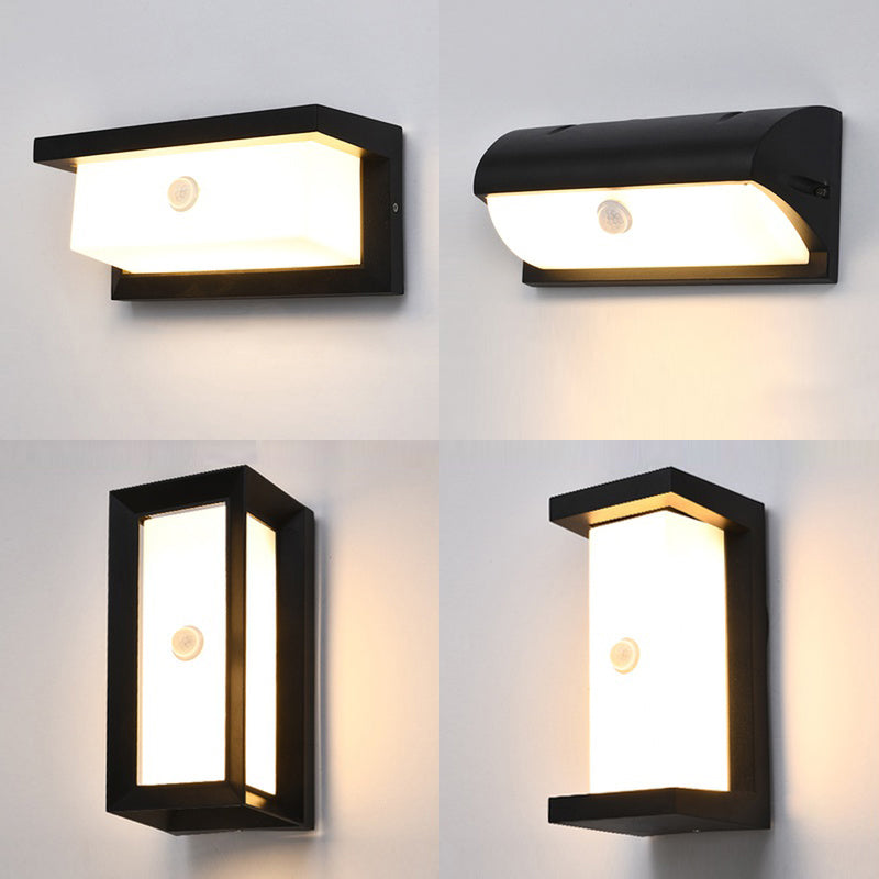 Lisslune | Modern black LED outdoor wall lamp sconce with rectangular acrylic shade