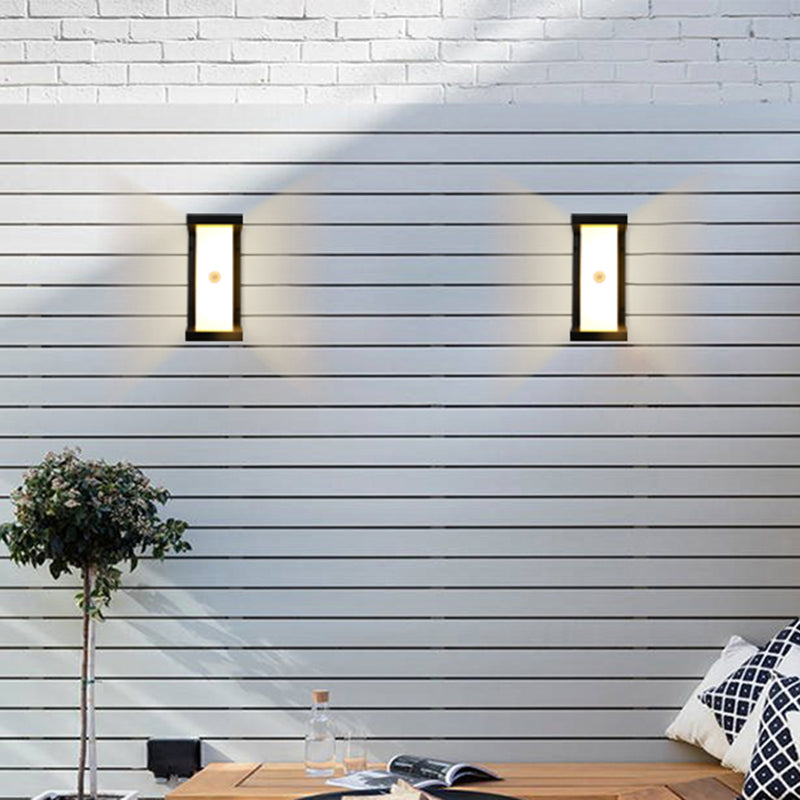 Lisslune | Modern black LED outdoor wall lamp sconce with rectangular acrylic shade