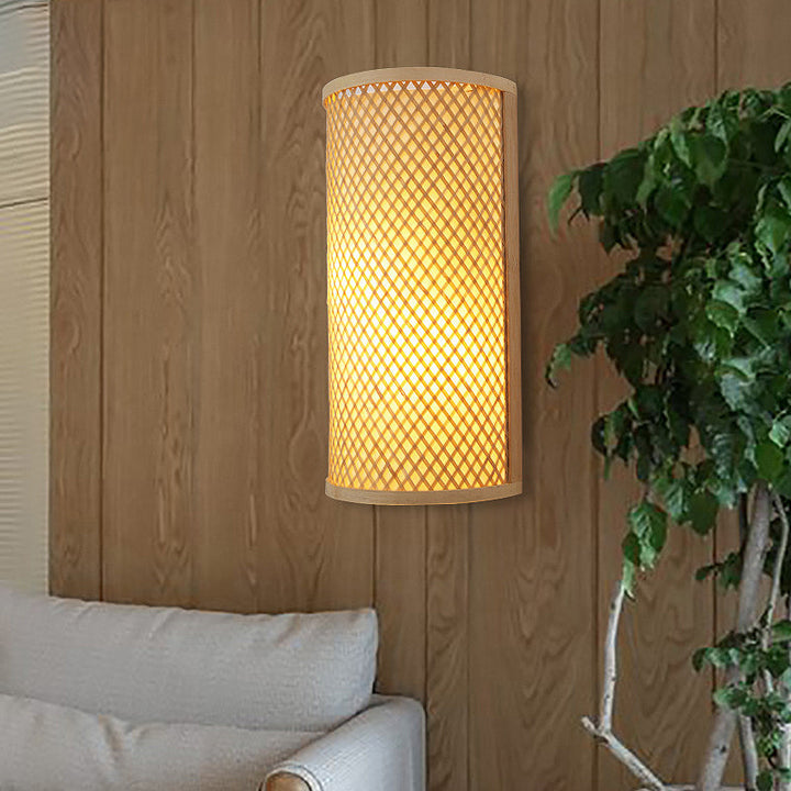 Skørter | Half-cylinder Bamboo Wall Mount Light Lodge Style 1-Light Beige Wall Lamp Wall Lamp for Hallway