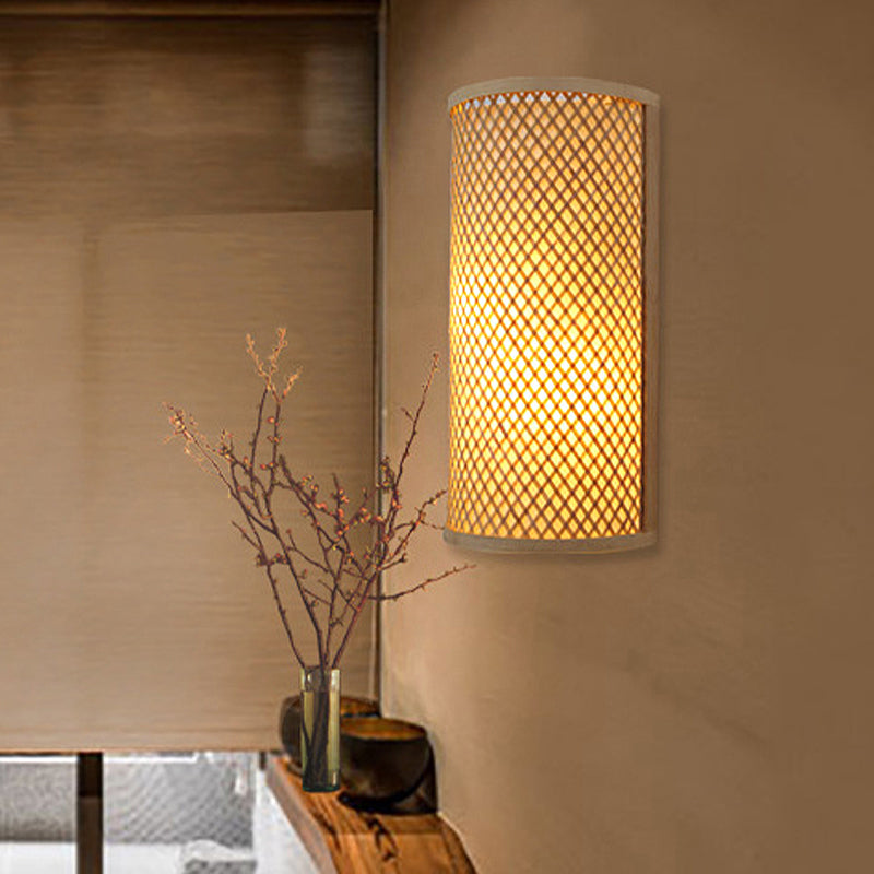 Skørter | Half-cylinder Bamboo Wall Mount Light Lodge Style 1-Light Beige Wall Lamp Wall Lamp for Hallway