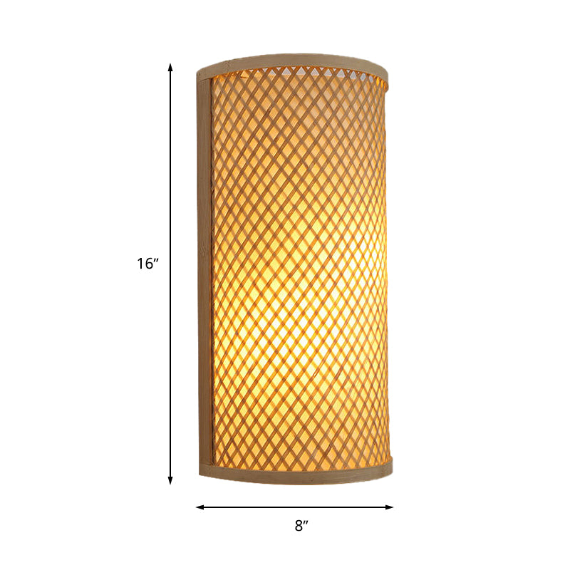 Skørter | Half-cylinder Bamboo Wall Mount Light Lodge Style 1-Light Beige Wall Lamp Wall Lamp for Hallway