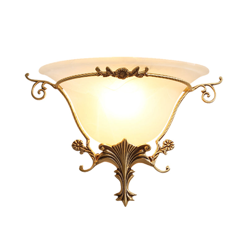 Skørter | Trumpet Flare Wall Light Traditional Milk Glass 1 Bulb Brass Wall Mounted Lamp with Grape Decoration