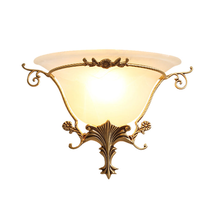 Skørter | Trumpet Flare Wall Light Traditional Milk Glass 1 Bulb Brass Wall Mounted Lamp with Grape Decoration