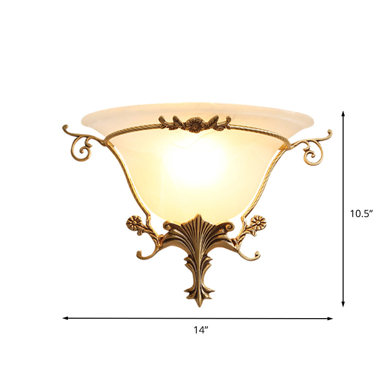 Skørter | Trumpet Flare Wall Light Traditional Milk Glass 1 Bulb Brass Wall Mounted Lamp with Grape Decoration
