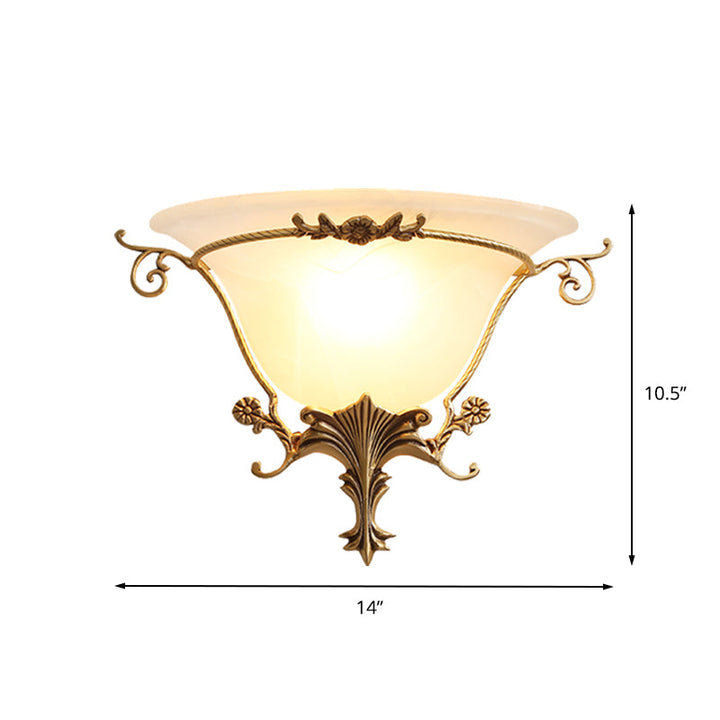 Skørter | Trumpet Flare Wall Light Traditional Milk Glass 1 Bulb Brass Wall Mounted Lamp with Grape Decoration