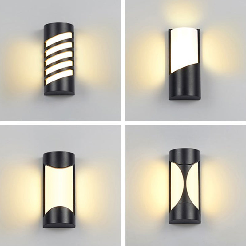 Lisslune | Cylindrical Exterior Flush-Mount Wall Spotlight Metallic Modernist LED Wall Light in Black