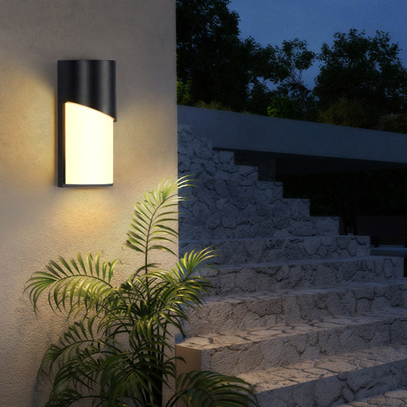 Lisslune | Cylindrical Exterior Flush-Mount Wall Spotlight Metallic Modernist LED Wall Light in Black