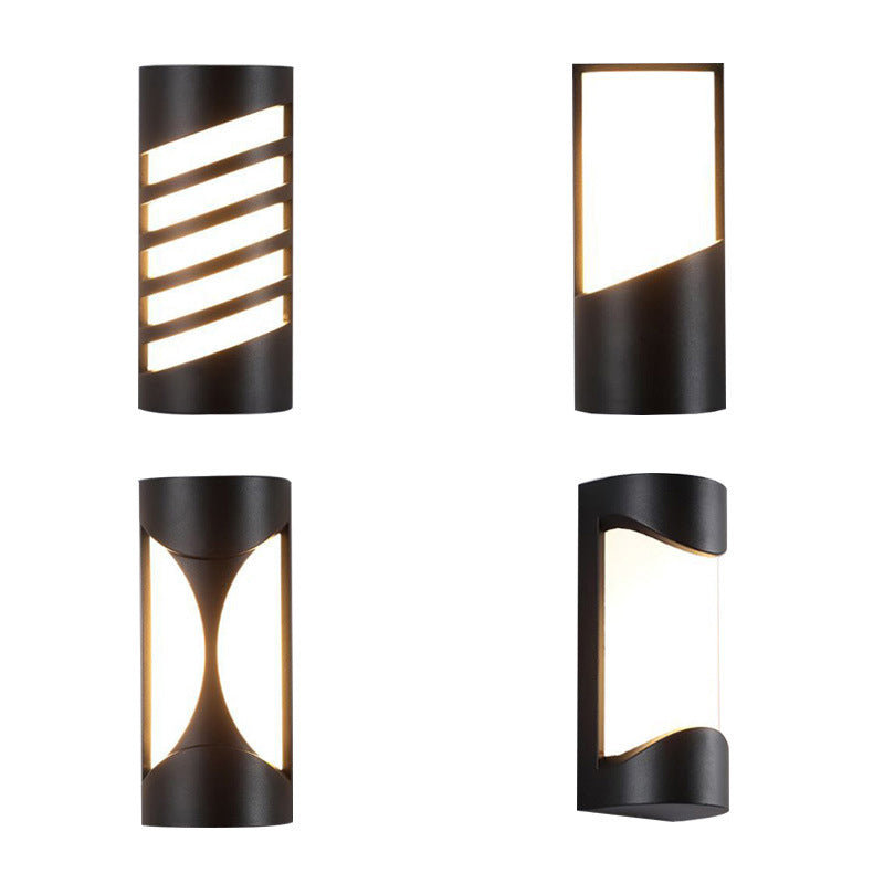 Lisslune | Cylindrical Exterior Flush-Mount Wall Spotlight Metallic Modernist LED Wall Light in Black