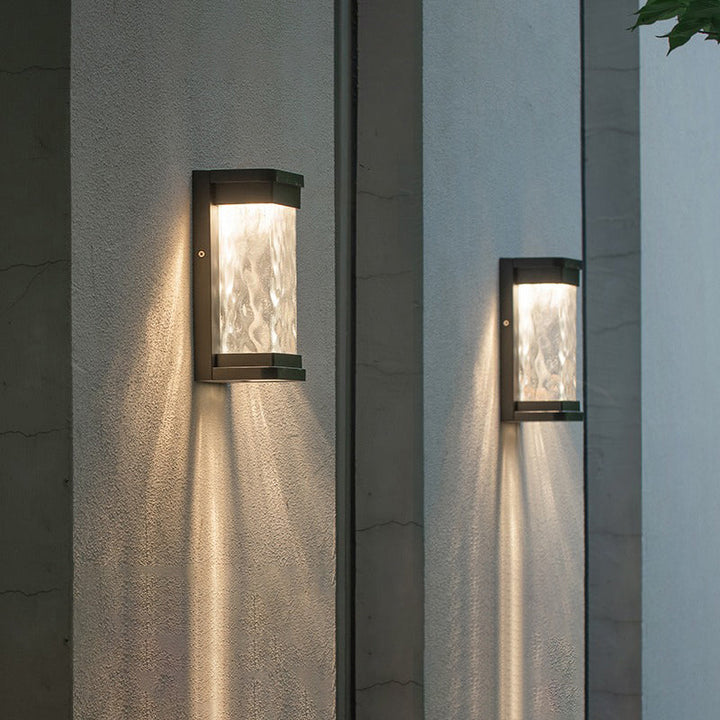 Lisslune | Blown wavy glass rectangular wall lamp Modern LED black wall-mounted lamp for outdoor use