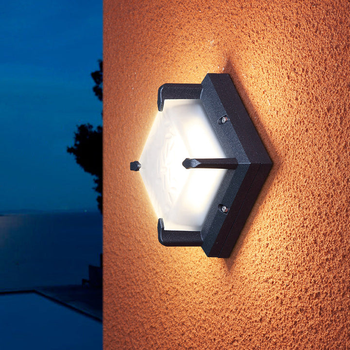 Lisslune | Square patio wall light fixture with satin glass surface, contemporary LED wall lamp in black