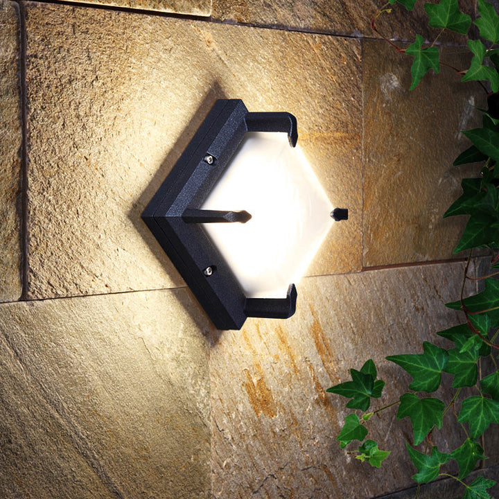 Lisslune | Square patio wall light fixture with satin glass surface, contemporary LED wall lamp in black