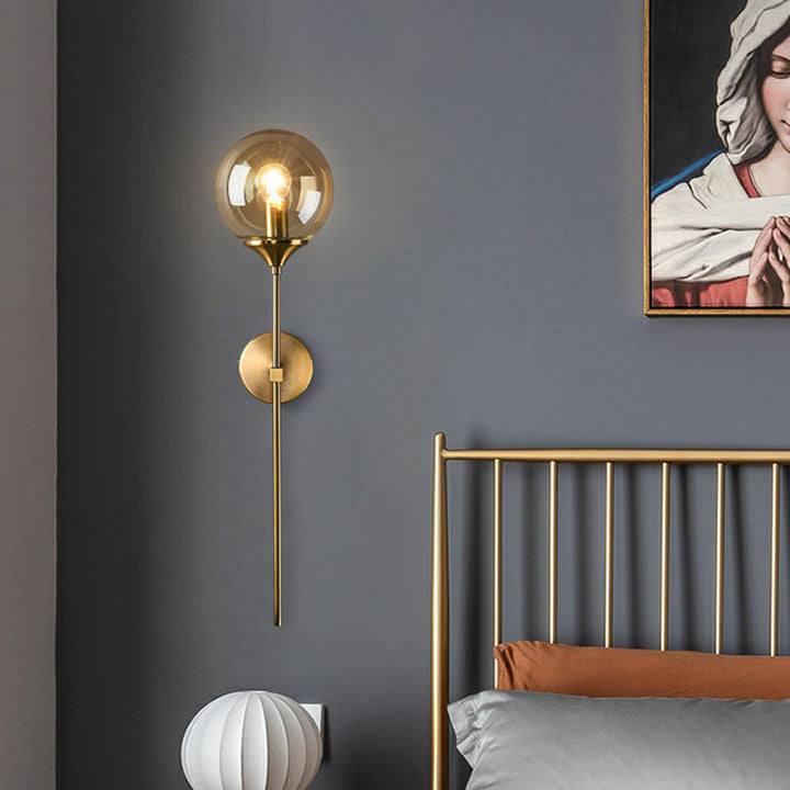 Lisslune | Glass Global Wall Mount Lamp Post-Modern Simple Brass Wall Sconce Light with Pencil Arm