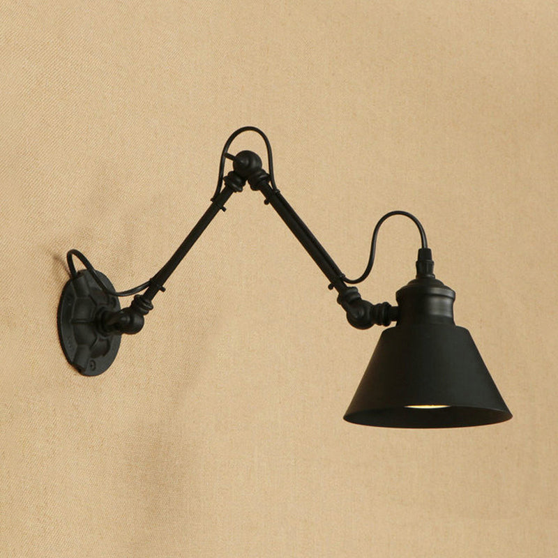 Lisslune | 1 Head Cone-Shaped Wall Mount Retro Style Black/Chrome Metal Swing Arm Wall Light for the Study