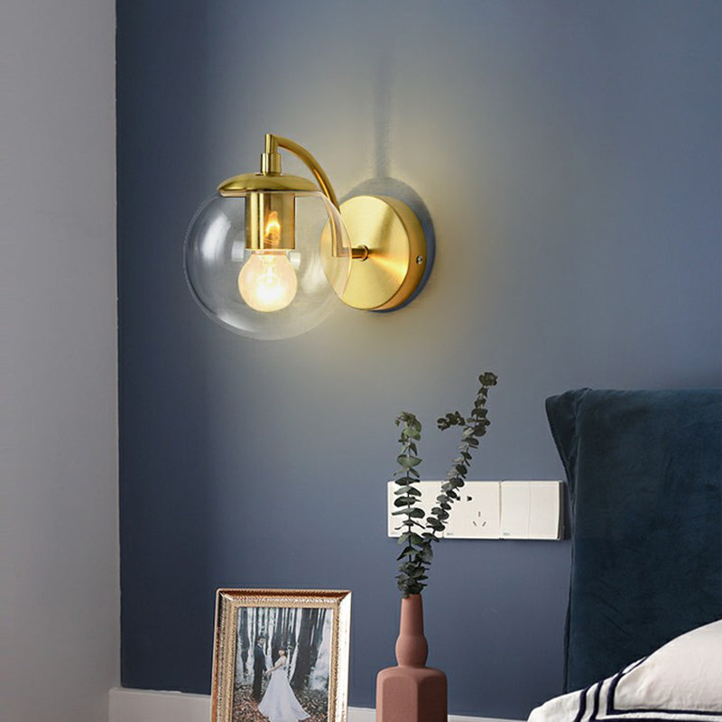 Lisslune | Spherical Stair Wall Lighting Glass 1 Bulb Simple Style Wall Mounted Light in Brass