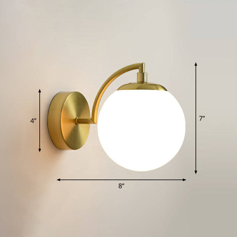 Lisslune | Spherical Stair Wall Lighting Glass 1 Bulb Simple Style Wall Mounted Light in Brass
