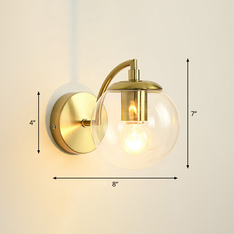 Lisslune | Spherical Stair Wall Lighting Glass 1 Bulb Simple Style Wall Mounted Light in Brass