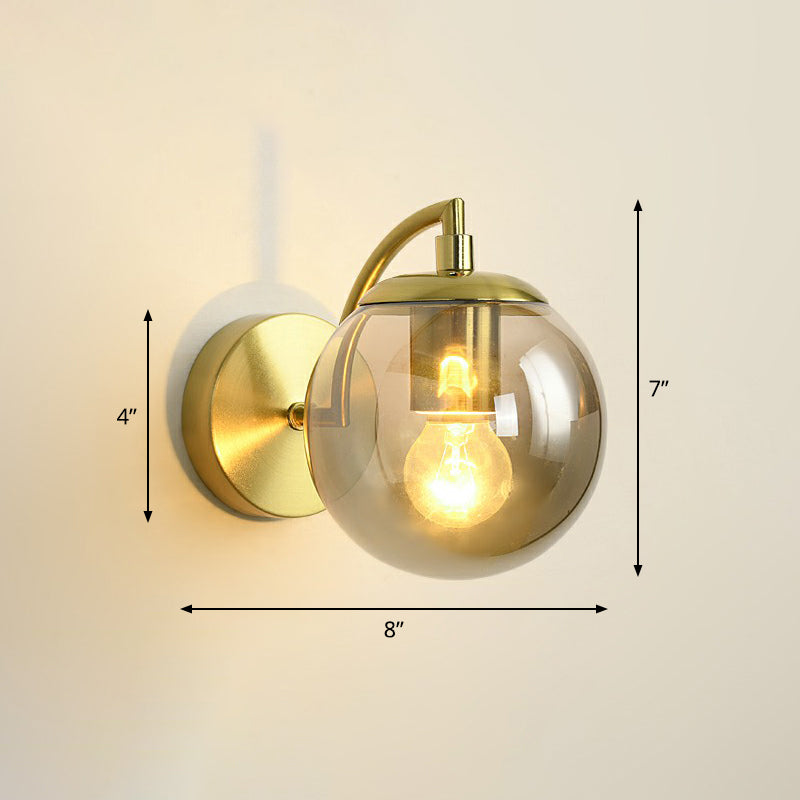 Lisslune | Spherical Stair Wall Lighting Glass 1 Bulb Simple Style Wall Mounted Light in Brass
