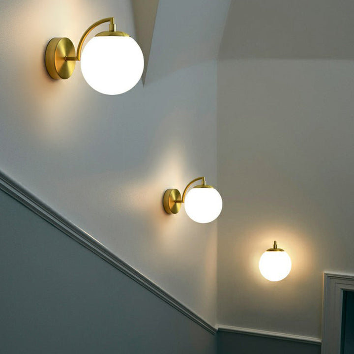 Lisslune | Spherical Stair Wall Lighting Glass 1 Bulb Simple Style Wall Mounted Light in Brass