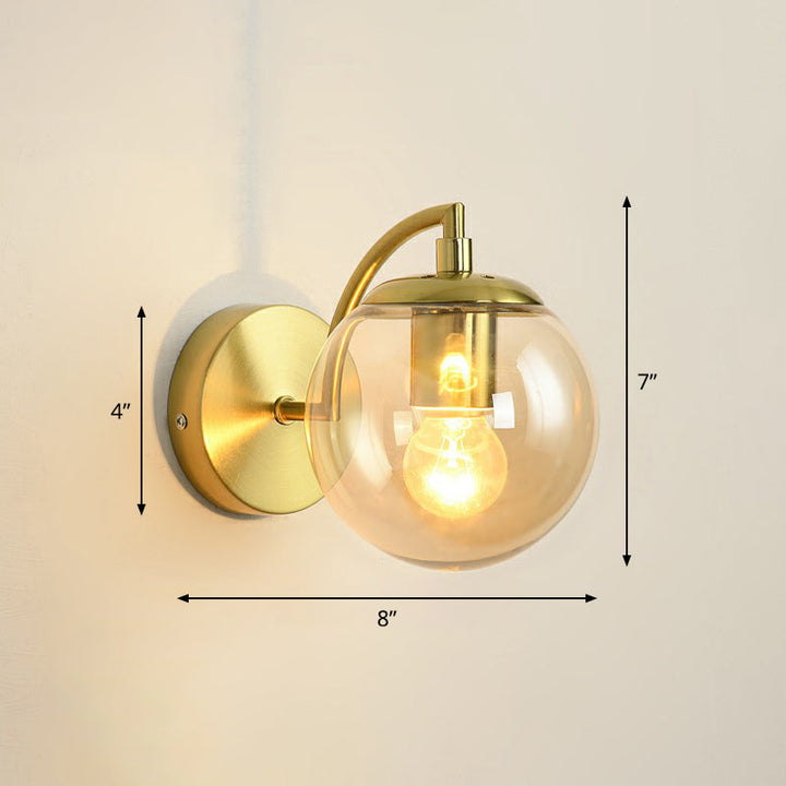 Lisslune | Spherical Stair Wall Lighting Glass 1 Bulb Simple Style Wall Mounted Light in Brass