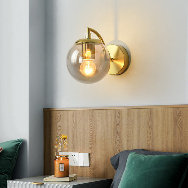 Lisslune | Spherical Stair Wall Lighting Glass 1 Bulb Simple Style Wall Mounted Light in Brass