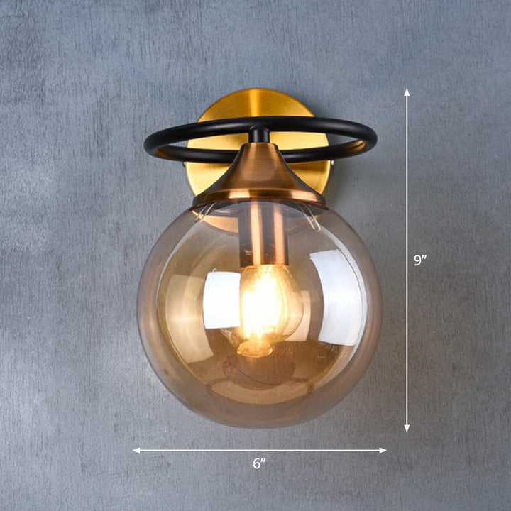 Skørter | Postmodern Style Ball Wall Light Fixture Glass 1-Light Bedroom Wall Lamp in Brass