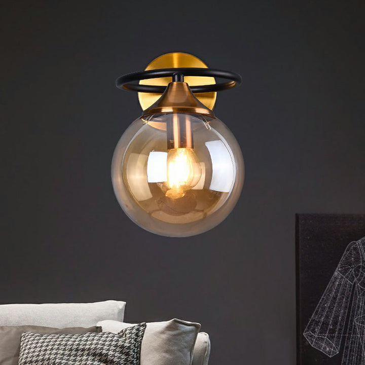 Skørter | Postmodern Style Ball Wall Light Fixture Glass 1-Light Bedroom Wall Lamp in Brass