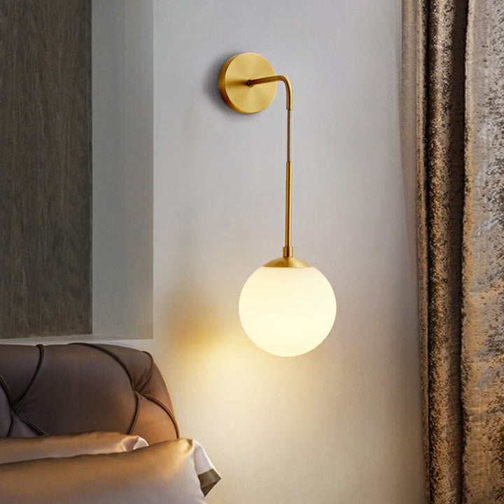 Skørter | Global Wall Light Fixture Simplicity White Glass 1 Bulb Bedroom Wall Light in Brass