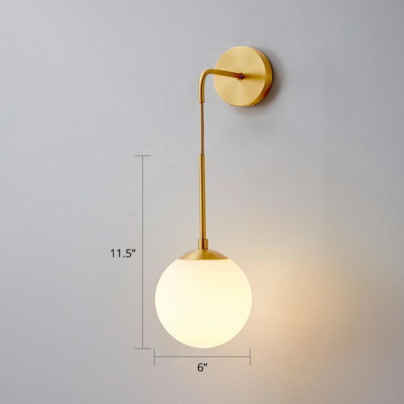 Skørter | Global Wall Light Fixture Simplicity White Glass 1 Bulb Bedroom Wall Light in Brass