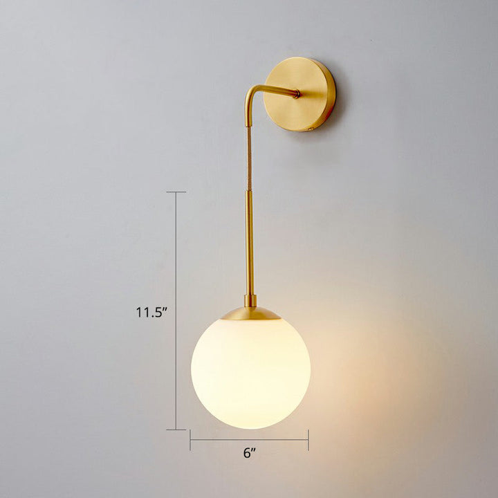 Skørter | Global Wall Light Fixture Simplicity White Glass 1 Bulb Bedroom Wall Light in Brass