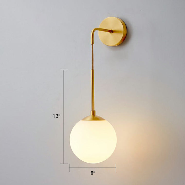 Skørter | Global Wall Light Fixture Simplicity White Glass 1 Bulb Bedroom Wall Light in Brass
