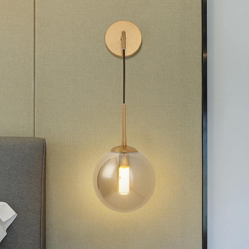 Lisslune | Silver Glass Ball Wall Lamp Simple Single Brass Wall Mounted Light for Bedroom