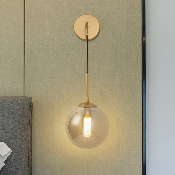 Lisslune | Silver Glass Ball Wall Lamp Simple Single Brass Wall Mounted Light for Bedroom