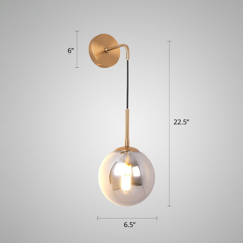 Lisslune | Silver Glass Ball Wall Lamp Simple Single Brass Wall Mounted Light for Bedroom