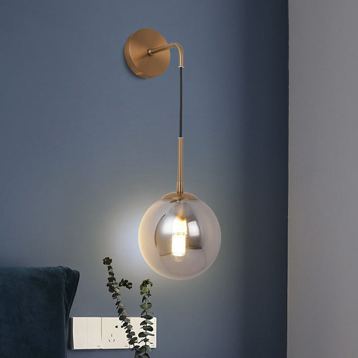 Lisslune | Silver Glass Ball Wall Lamp Simple Single Brass Wall Mounted Light for Bedroom