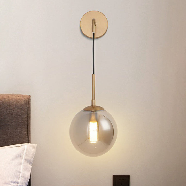 Lisslune | Silver Glass Ball Wall Lamp Simple Single Brass Wall Mounted Light for Bedroom